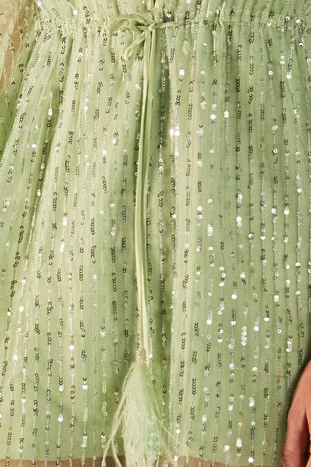 Shop Cherie D Green Kaftan Tulle Inner Stretch Jersey Embroidery V Neck Online at Aza Fashions Shop_Cherie D_Green Kaftan Tulle Inner Stretch Jersey Embroidery V Neck _Online_at_Aza_Fashions