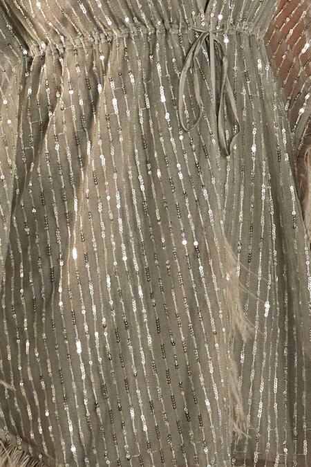 Cherie D Silver Kaftan Tulle Inner Stretch Jersey Embroidery V Neck at Aza Fashions Cherie D_Silver Kaftan Tulle Inner Stretch Jersey Embroidery V Neck _at_Aza_Fashions