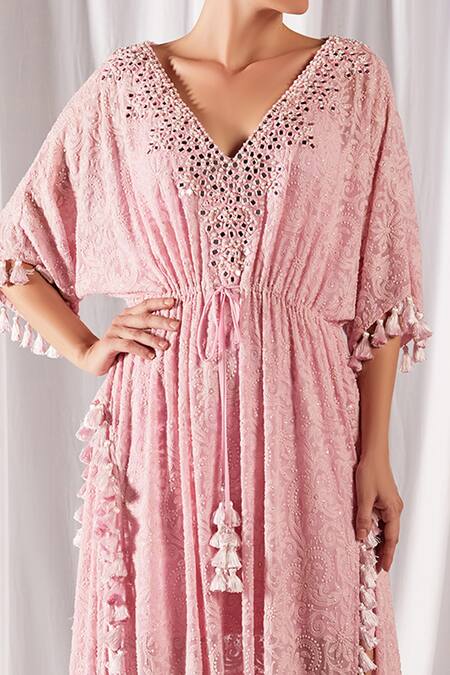 Buy Cherie D Pink Silk Embroidery V Neck Kaftan Online at Aza Fashions Buy_Cherie D_Pink Silk Embroidery V Neck Kaftan _Online_at_Aza_Fashions