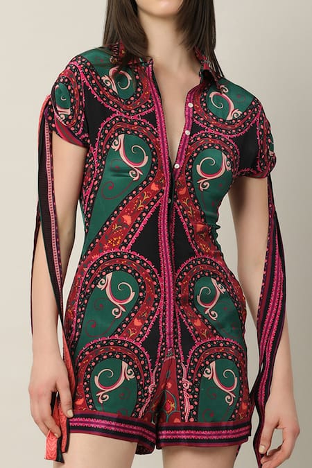 Shop Limerick By Abirr N' Nanki Multi Color Crepe Collared Tira Button Down Playsuit Online at Aza Fashions Shop_Limerick By Abirr N' Nanki_Multi Color Crepe Collared Tira Button Down Playsuit _Online_at_Aza_Fashions