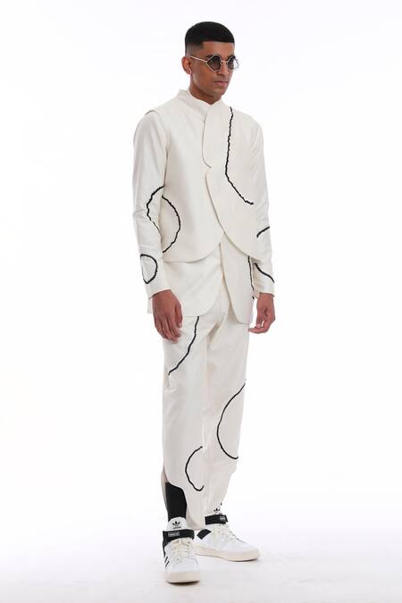 Antar Agni_Ivory Cotton, Silk Embroidery Big Moth Circles Shirt _Online_at_Aza_Fashions