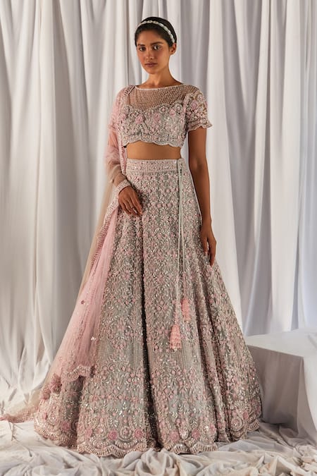 Grey Gota Patti Work Lehenga Choli With Pink Net Embroidered Dupatta –  Mehak Boutique