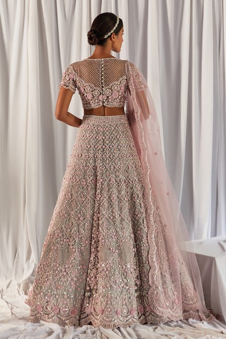 Shop Cherie D Grey Silk, Net Round Embroidered Bridal Lehenga Set at Aza Fashions Shop_Cherie D_Grey Silk, Net Round Embroidered Bridal Lehenga Set _at_Aza_Fashions