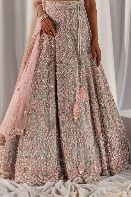 Cherie D Grey Silk, Net Round Embroidered Bridal Lehenga Set at Aza Fashions Cherie D_Grey Silk, Net Round Embroidered Bridal Lehenga Set _at_Aza_Fashions