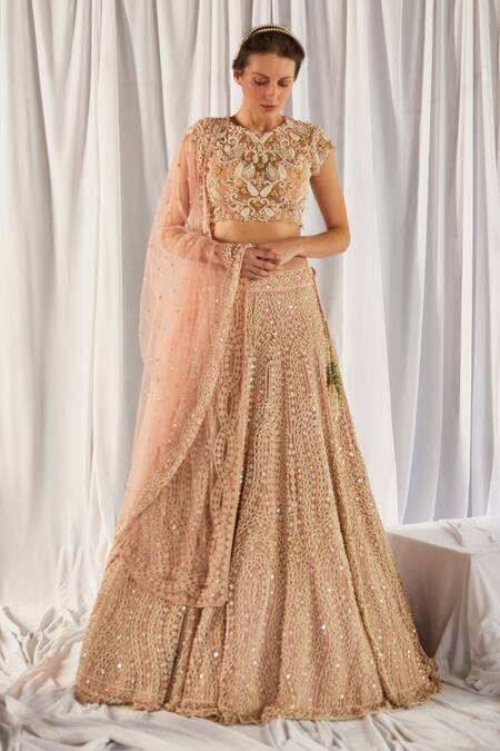 Cherie D Beige Silk, Net, Tulle Round Embroidered Bridal Lehenga Set Online at Aza Fashions Cherie D_Beige Silk, Net, Tulle Round Embroidered Bridal Lehenga Set _Online_at_Aza_Fashions