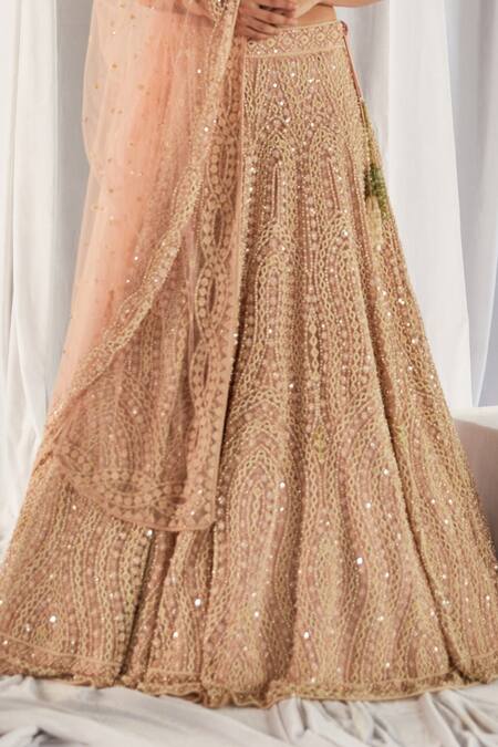 Cherie D Beige Silk, Net, Tulle Round Embroidered Bridal Lehenga Set at Aza Fashions Cherie D_Beige Silk, Net, Tulle Round Embroidered Bridal Lehenga Set _at_Aza_Fashions
