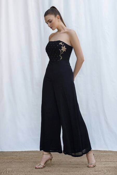 Buy Amrta By Guneet Kondal Black Viscose Sequins, Beads Bandeau Neck Bodice Embroidered Jumpsuit Online at Aza Fashions Buy_Amrta By Guneet Kondal_Black Viscose Sequins, Beads Bandeau Neck Bodice Embroidered Jumpsuit _Online_at_Aza_Fashions