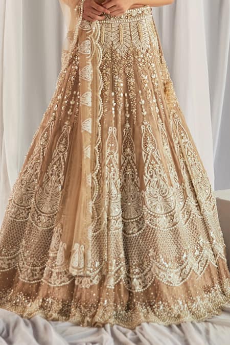 Cherie D Beige Silk, Net, Tulle Round Embroidered Bridal Lehenga Set at Aza Fashions Cherie D_Beige Silk, Net, Tulle Round Embroidered Bridal Lehenga Set _at_Aza_Fashions