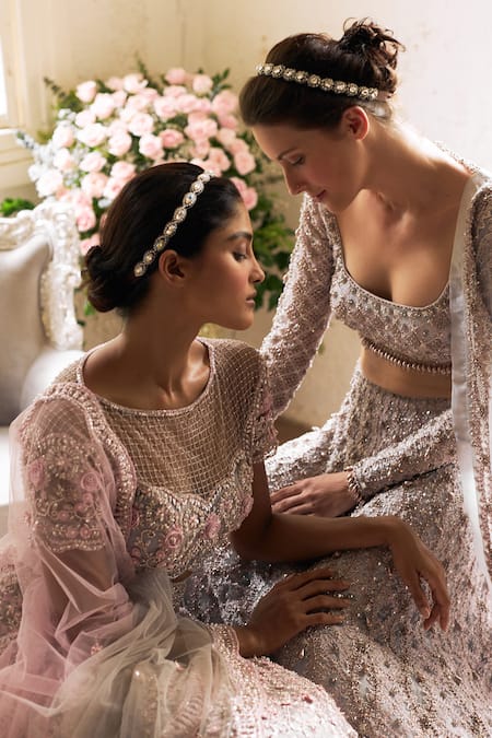 Buy Cherie D Silver Silk, Net Scoop Neck Embroidered Bridal Lehenga Set Online at Aza Fashions Buy_Cherie D_Silver Silk, Net Scoop Neck Embroidered Bridal Lehenga Set _Online_at_Aza_Fashions