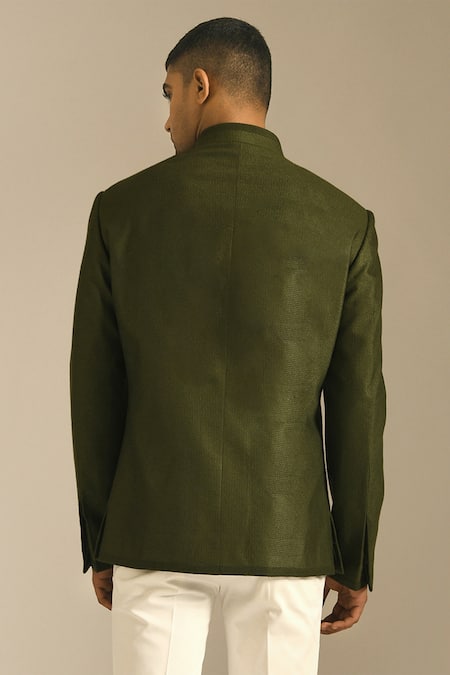 Shop Dhruv Vaish Green Cotton Silk Textured Bandhgala at Aza Fashions Shop_Dhruv Vaish_Green Cotton Silk Textured Bandhgala _at_Aza_Fashions