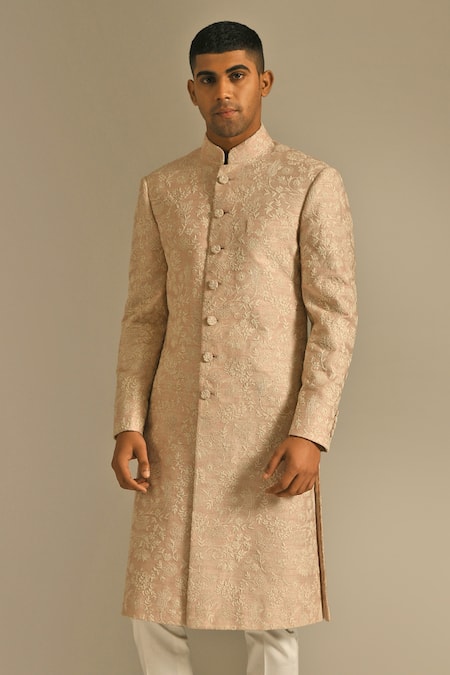 Dhruv Vaish Pink Silk Sherwani And Pant Set
