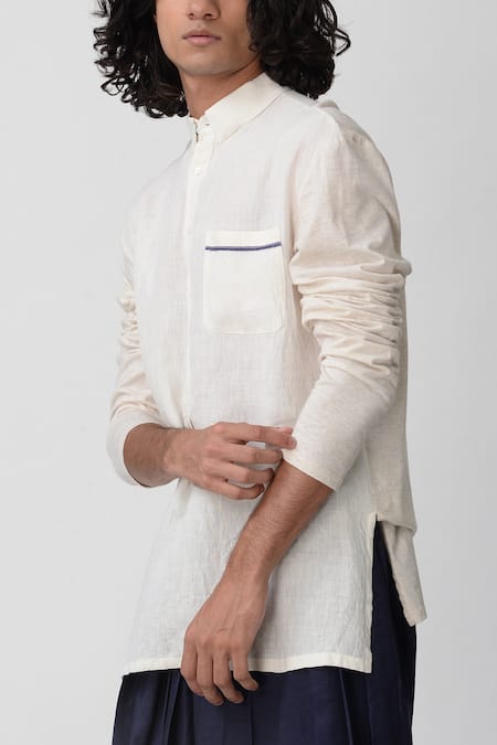 Shop_Rajesh Pratap Singh_Beige Handloom Linen Shirt _Online_at_Aza_Fashions