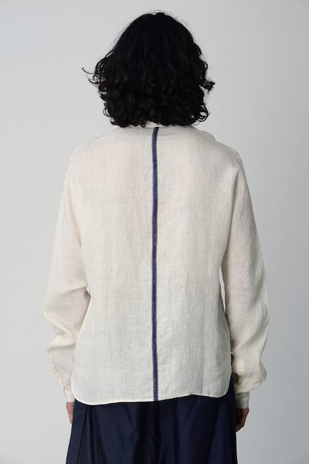 Shop_Rajesh Pratap Singh_Beige Handloom Linen Shirt _at_Aza_Fashions