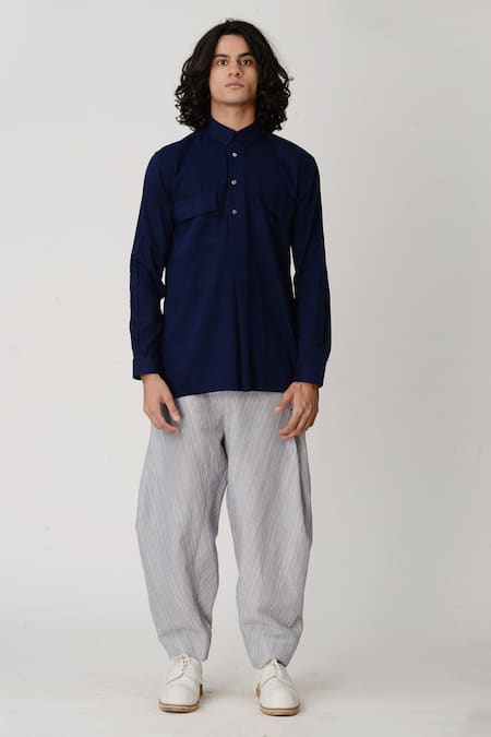 Rajesh Pratap Singh_Blue Handloom Cotton Shirt _Online_at_Aza_Fashions