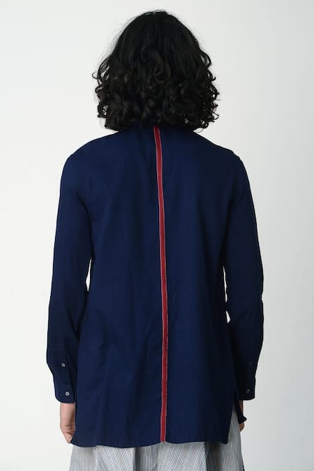 Shop_Rajesh Pratap Singh_Blue Handloom Cotton Shirt _at_Aza_Fashions