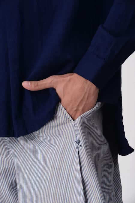 Shop_Rajesh Pratap Singh_Blue Handloom Cotton Shirt _Online_at_Aza_Fashions