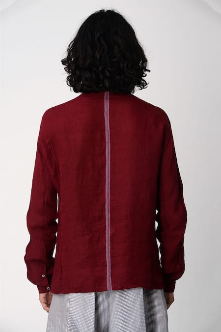 Shop_Rajesh Pratap Singh_Maroon Handloom Linen Shirt _at_Aza_Fashions