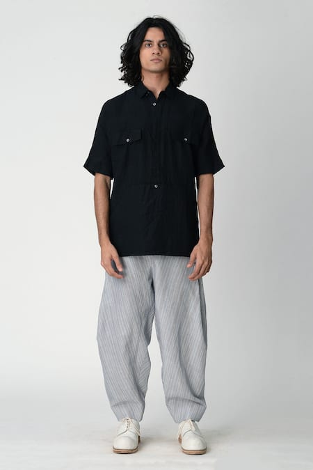 Rajesh Pratap Singh_Blue Handloom Linen Shirt _Online_at_Aza_Fashions