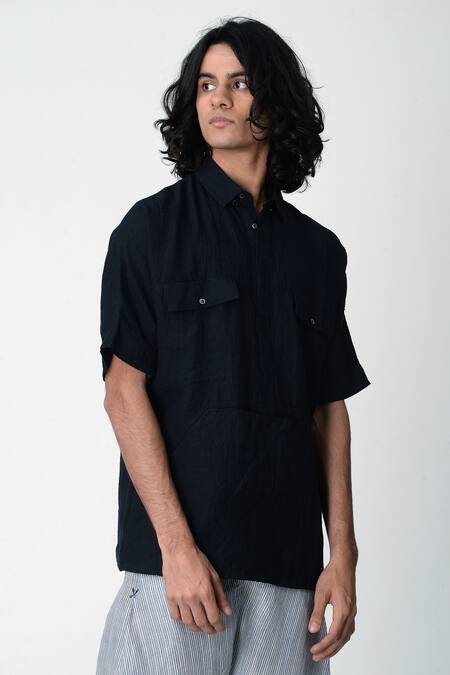 Buy_Rajesh Pratap Singh_Blue Handloom Linen Shirt _Online_at_Aza_Fashions