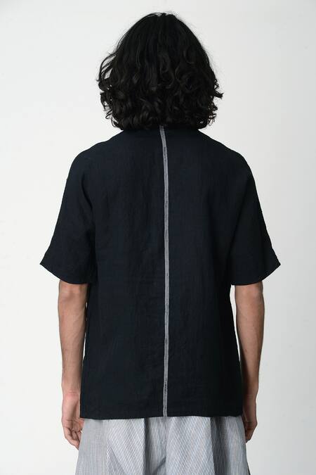 Shop_Rajesh Pratap Singh_Blue Handloom Linen Shirt _Online_at_Aza_Fashions