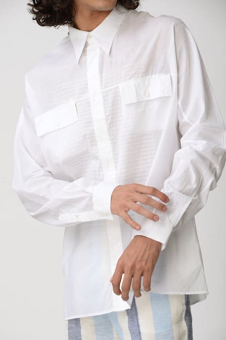 Buy_Rajesh Pratap Singh_White Cotton Printed Shirt _Online_at_Aza_Fashions