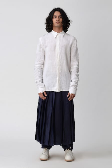 Rajesh Pratap Singh_White Handloom Linen Shirt _Online_at_Aza_Fashions