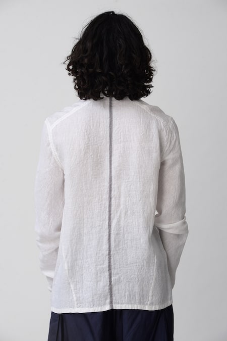 Shop_Rajesh Pratap Singh_White Handloom Linen Shirt _at_Aza_Fashions