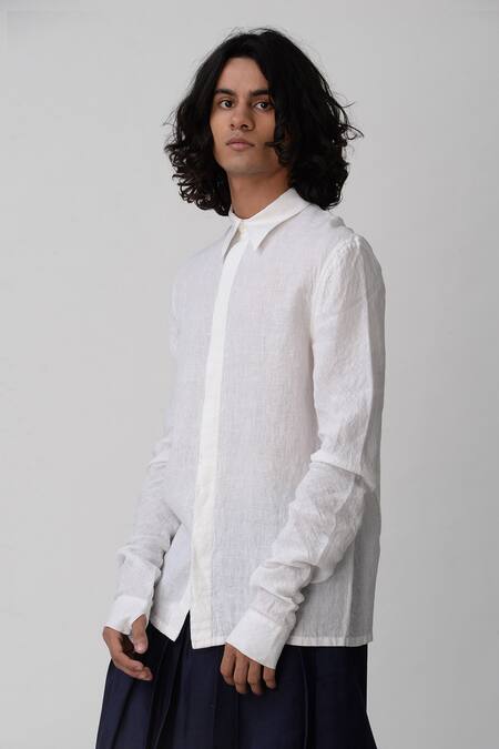 Buy_Rajesh Pratap Singh_White Handloom Linen Shirt _Online_at_Aza_Fashions