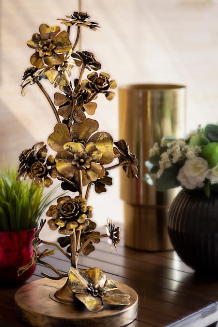 H2H Gold Brass Flower Sculpture 