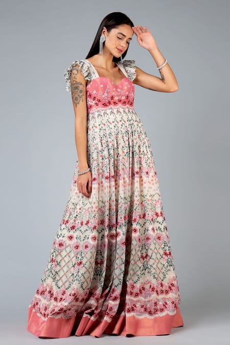 Buy Geisha Designs Pink Viscose Embroidery Thread Floral Anarkali With Dupatta Online at Aza Fashions Buy_Geisha Designs_Pink Viscose Embroidery Thread Floral Anarkali With Dupatta _Online_at_Aza_Fashions