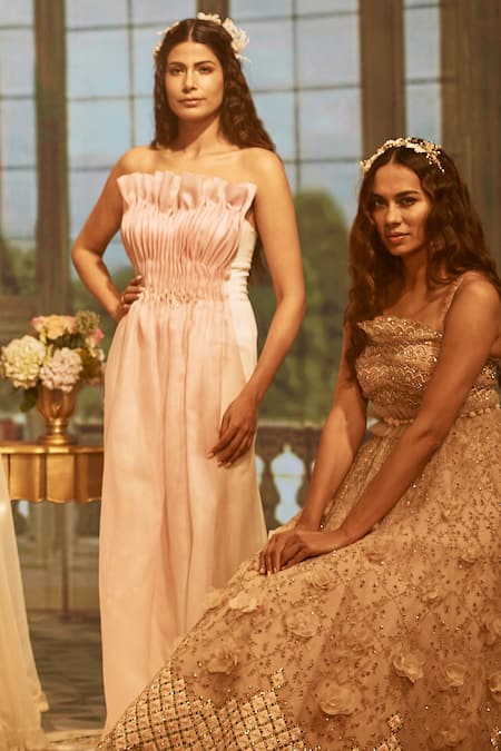 Geisha Designs White Olivia Ruched Bandeau Gown Online at Aza Fashions Geisha Designs_White Olivia Ruched Bandeau Gown _Online_at_Aza_Fashions