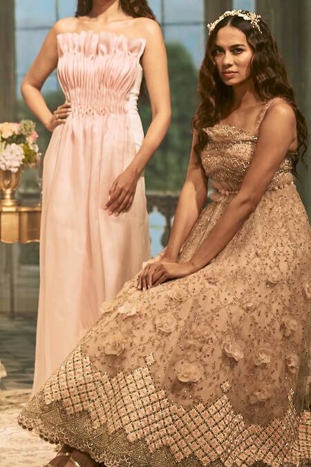 Buy Geisha Designs Pink Square Neck Reese Flared Gown Online at Aza Fashions Buy_Geisha Designs_Pink Square Neck Reese Flared Gown _Online_at_Aza_Fashions