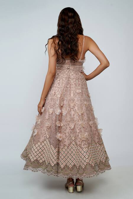 Shop Geisha Designs Pink Square Neck Reese Flared Gown at Aza Fashions Shop_Geisha Designs_Pink Square Neck Reese Flared Gown _at_Aza_Fashions