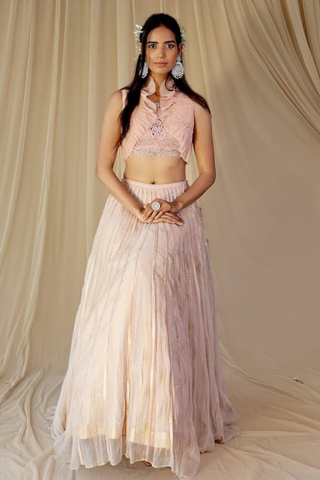 Shop Geisha Designs Pink Embroidered Lehenga Set at Aza Fashions Shop_Geisha Designs_Pink Embroidered Lehenga Set _at_Aza_Fashions