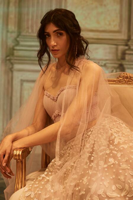 Shop_Geisha Designs_Purple Sweetheart Neck Genevieve Cape And Lehenga Set _Online_at_Aza_Fashions