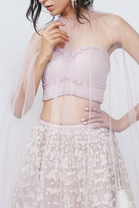 Geisha Designs_Purple Sweetheart Neck Genevieve Cape And Lehenga Set _Online_at_Aza_Fashions