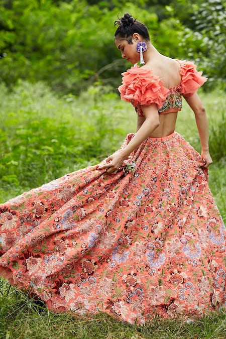 Buy Geisha Designs Orange Viscose Embroidery Sequin And Thread Talia Floral Lehenga Set Online at Aza Fashions Buy_Geisha Designs_Orange Viscose Embroidery Sequin And Thread Talia Floral Lehenga Set _Online_at_Aza_Fashions