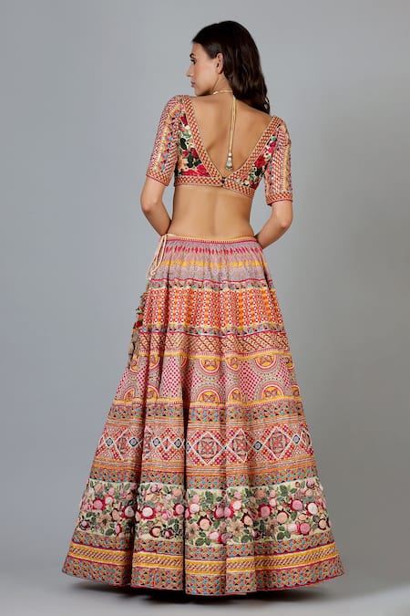 Shop Geisha Designs Pink Blouse Viscose Lehenga Kasab Linen And Elena Floral Jacket Set at Aza Fashions Shop_Geisha Designs_Pink Blouse Viscose Lehenga Kasab Linen And Elena Floral Jacket Set _at_Aza_Fashions