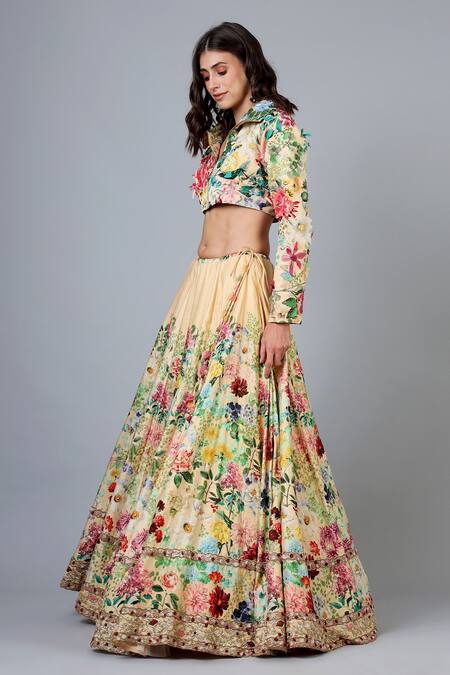 Buy Geisha Designs Beige Blouse Nylon And Rayon Print & Embroidery Maia Lehenga Set Online at Aza Fashions Buy_Geisha Designs_Beige Blouse Nylon And Rayon Print & Embroidery Maia Lehenga Set _Online_at_Aza_Fashions