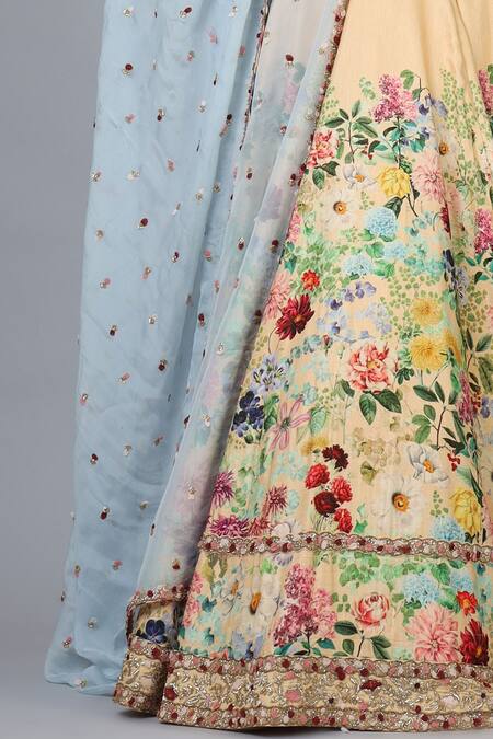 Shop Geisha Designs Beige Blouse Nylon And Rayon Print & Embroidery Maia Lehenga Set Online at Aza Fashions Shop_Geisha Designs_Beige Blouse Nylon And Rayon Print & Embroidery Maia Lehenga Set _Online_at_Aza_Fashions