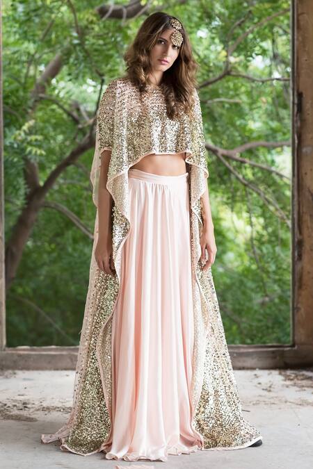 Shop_Prathyusha Garimella_Pastel Pink Asymmetric Kurta And Lehenga_at_Aza_Fashions