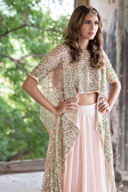 Prathyusha Garimella_Pastel Pink Asymmetric Kurta And Lehenga_Online_at_Aza_Fashions