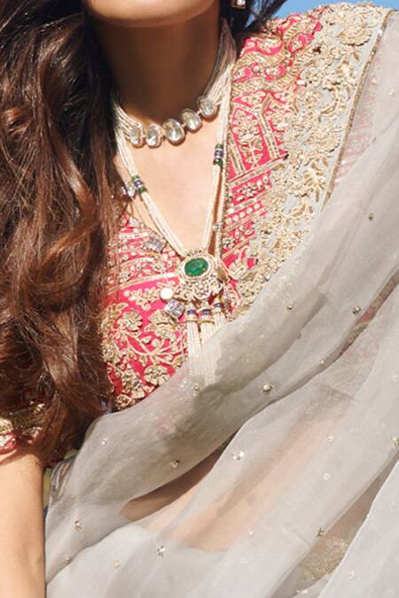 Buy Sahil Kochhar Blue Organza Blouse V Neck Mureed Saree Set Online at Aza Fashions Buy_Sahil Kochhar_Blue Organza Blouse V Neck Mureed Saree Set _Online_at_Aza_Fashions