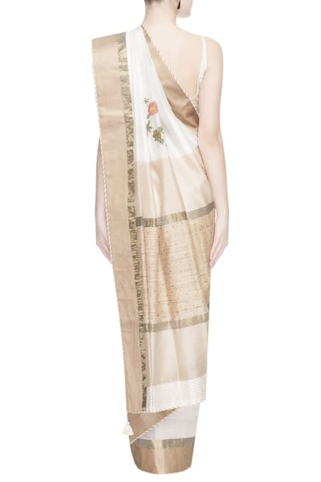 Shop Prama By Pratima Pandey Gold Chanderi Silk Embroidered Thread Work Saree at Aza Fashions Shop_Prama By Pratima Pandey_Gold Chanderi Silk Embroidered Thread Work Saree _at_Aza_Fashions