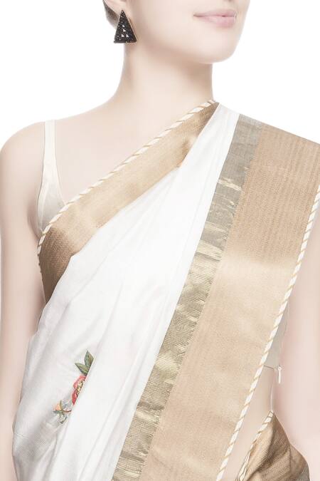 Buy Prama By Pratima Pandey Gold Chanderi Silk Embroidered Thread Work Saree Online at Aza Fashions Buy_Prama By Pratima Pandey_Gold Chanderi Silk Embroidered Thread Work Saree _Online_at_Aza_Fashions