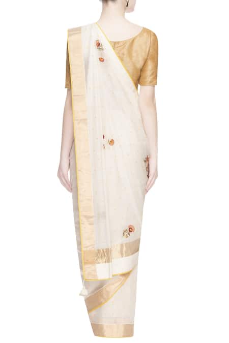 Shop Prama By Pratima Pandey Gold Chanderi Silk Embroidered Thread Work Saree at Aza Fashions Shop_Prama By Pratima Pandey_Gold Chanderi Silk Embroidered Thread Work Saree _at_Aza_Fashions