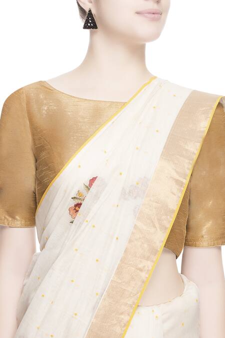 Buy Prama By Pratima Pandey Gold Chanderi Silk Embroidered Thread Work Saree Online at Aza Fashions Buy_Prama By Pratima Pandey_Gold Chanderi Silk Embroidered Thread Work Saree _Online_at_Aza_Fashions