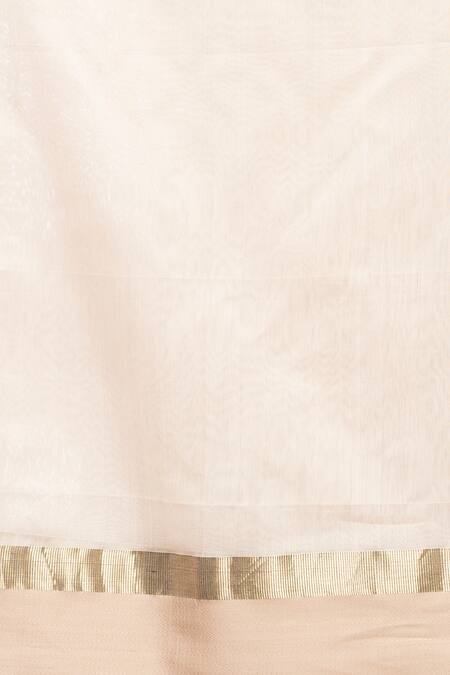 Shop_Prama By Pratima Pandey_Gold Kora Cotton Embroidered Thread Work Chanderi Silk Saree  _Online_at_Aza_Fashions