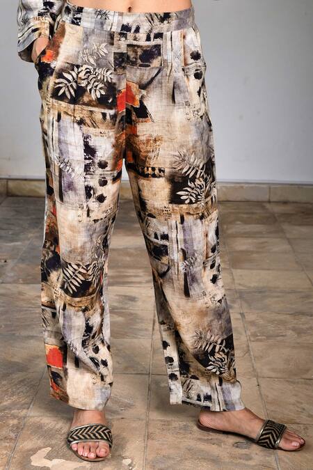 Buy_Linen Bloom_Multi Color Pure Linen Collage Print Pants _Online_at_Aza_Fashions