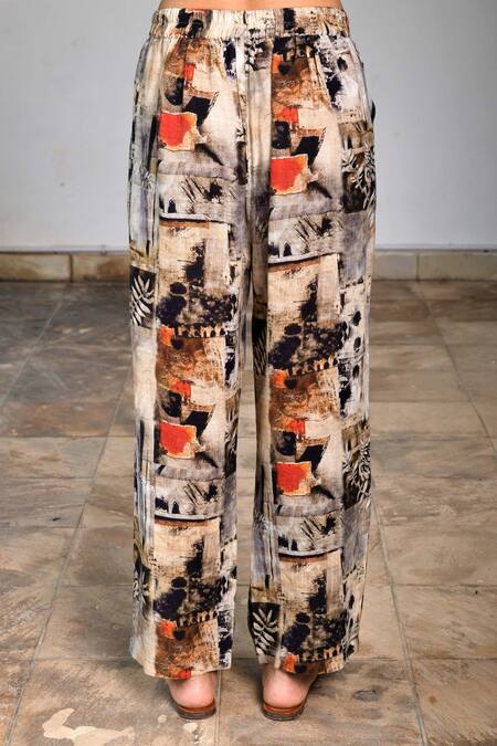 Shop_Linen Bloom_Multi Color Pure Linen Collage Print Pants _Online_at_Aza_Fashions